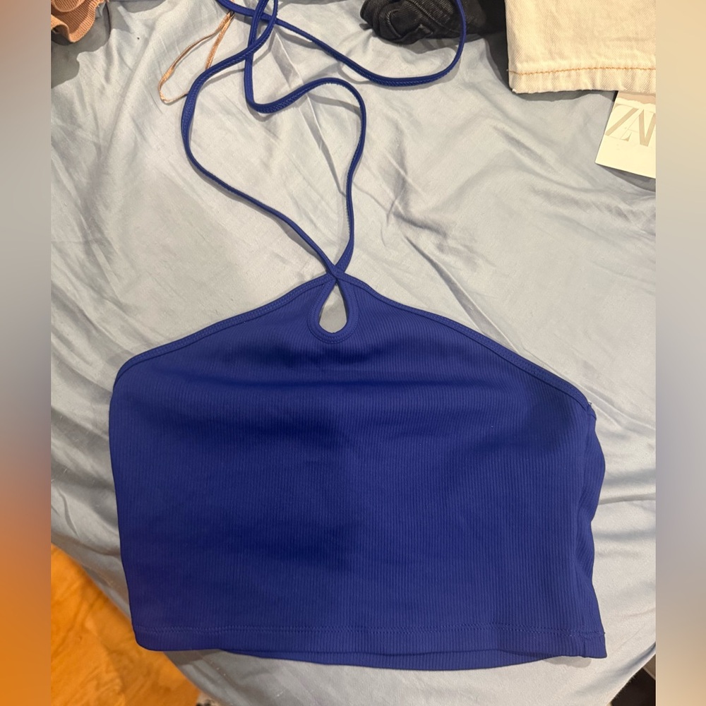 Zara Blue Halter Crop Top